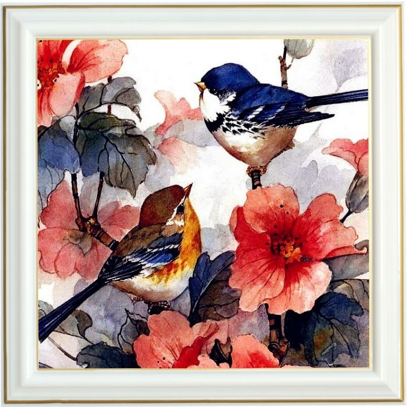 Broderie diamant - Fleurs aux oiseaux