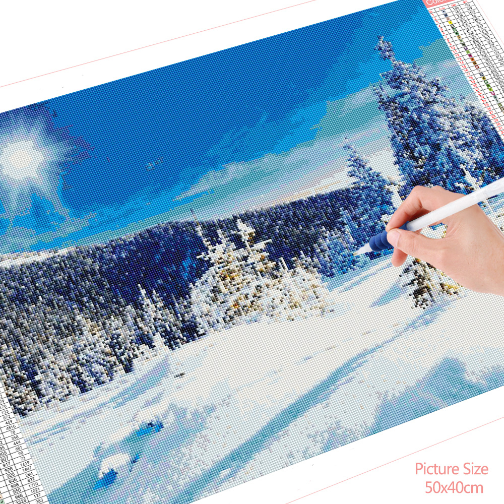 HUACAN-peinture-de-diamant-5D-paysage-d-hiver-mosa-que-d-arbre-de-neige-bricolage-broderie