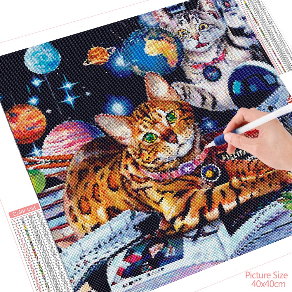 HUACAN-Kit-complet-de-broderie-diamant-peinture-de-chat-univers-mosa-que-points-de-croix-d