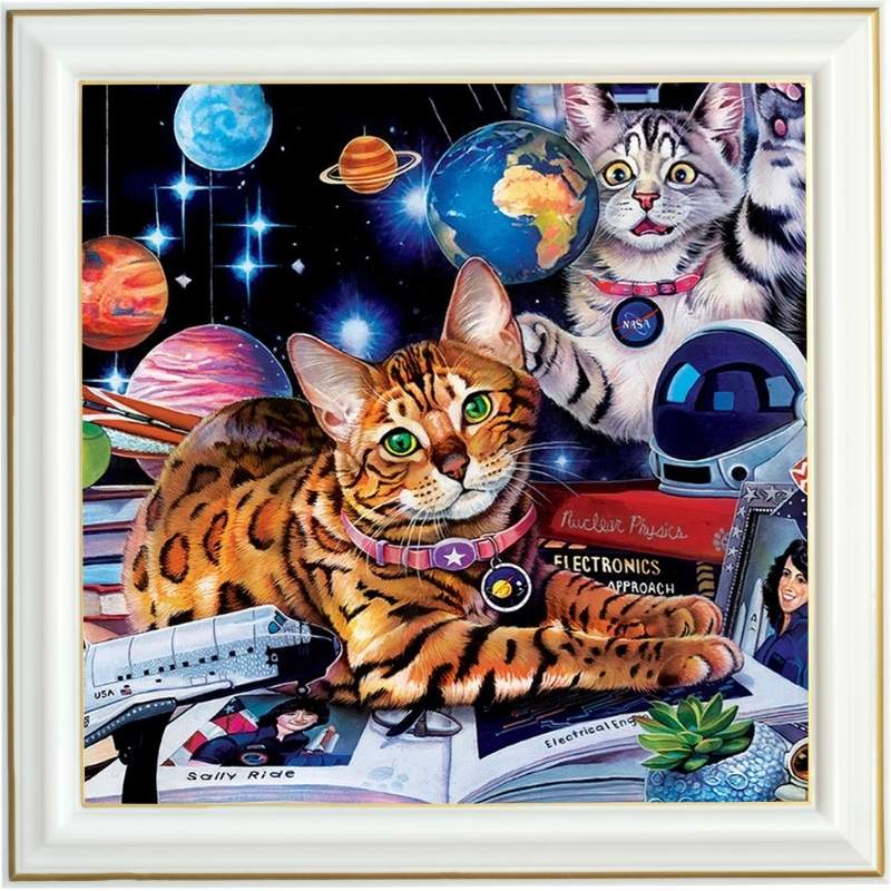 Broderie diamant - Les chats astronautes