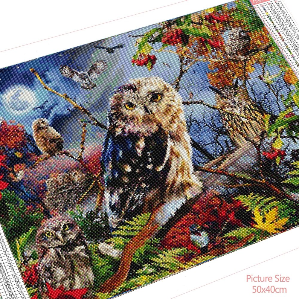 HUACAN-peinture-diamant-hibou-Kit-complet-de-broderie-mosa-que-d-animaux-couture-point-de-croix