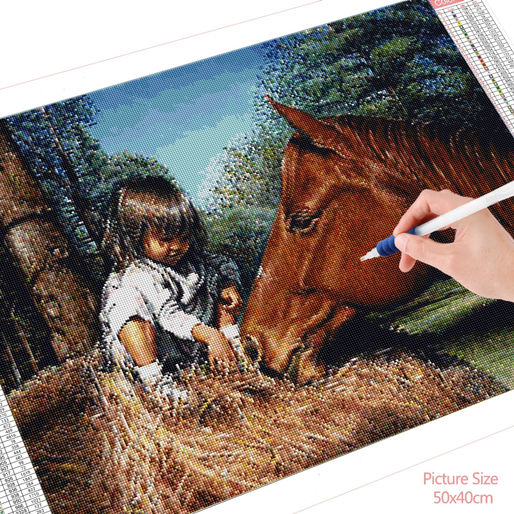 HUACAN-mosa-que-de-diamants-avec-cheval-pour-fille-Kit-complet-de-broderie-d-animaux-cadeau