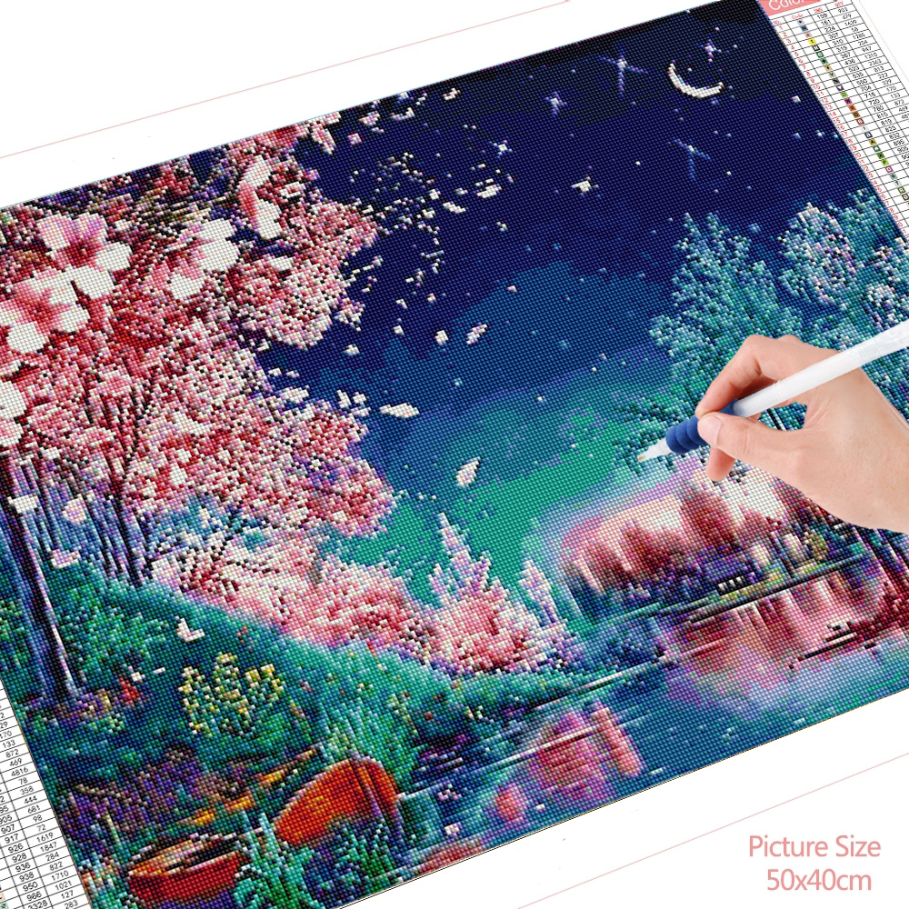 HUACAN-mosa-que-de-paysage-de-lac-en-diamant-Kit-complet-de-broderie-arbre-personnalis-cadeau