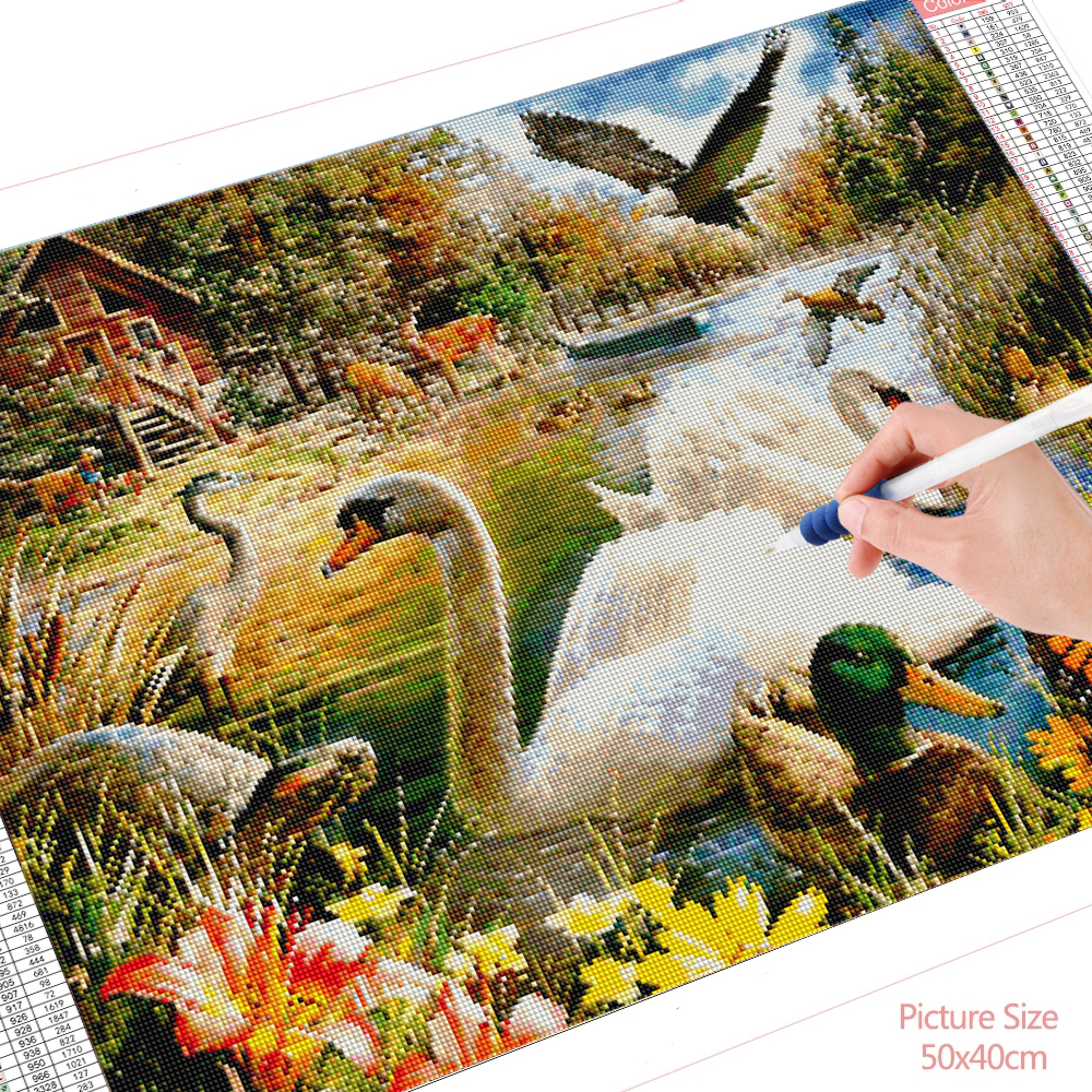 HUACAN-Kits-de-peinture-d-animaux-en-mosa-que-de-cygne-point-de-croix-broderie-couture