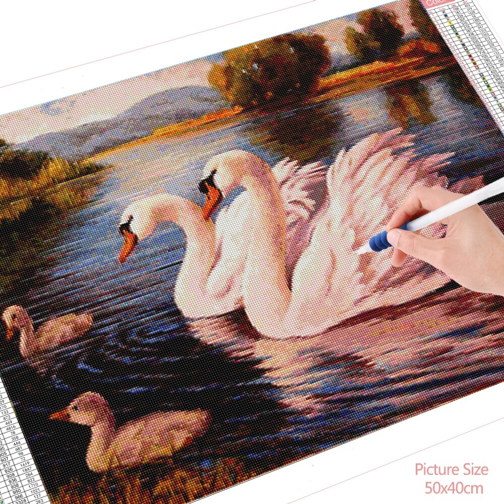 HUACAN-peinture-de-cygne-en-diamant-5D-broderie-compl-te-image-d-animaux-strass-mosa-que