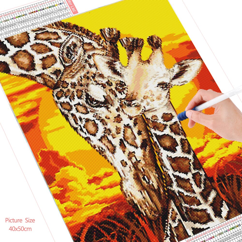 HUACAN-peinture-diamant-girafe-broderie-d-animaux-image-de-strass-mosa-que-coucher-de-soleil-d