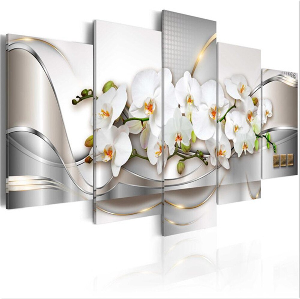 Broderie Diamant XXL Multi-panneau - Les fleurs blanches