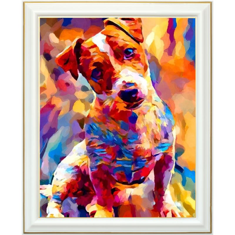 Broderie diamant - Peinture chien multicolore - 40 x 50 cm