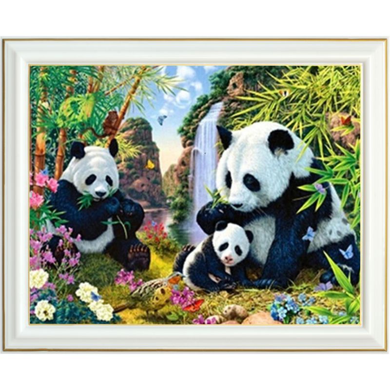 Broderie diamant - Pandas de la jungle - 40 x 50 cm