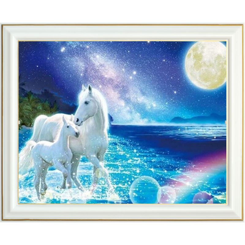 Diamond painting - Chevaux blancs et pleine lune - 40 X 50 CM