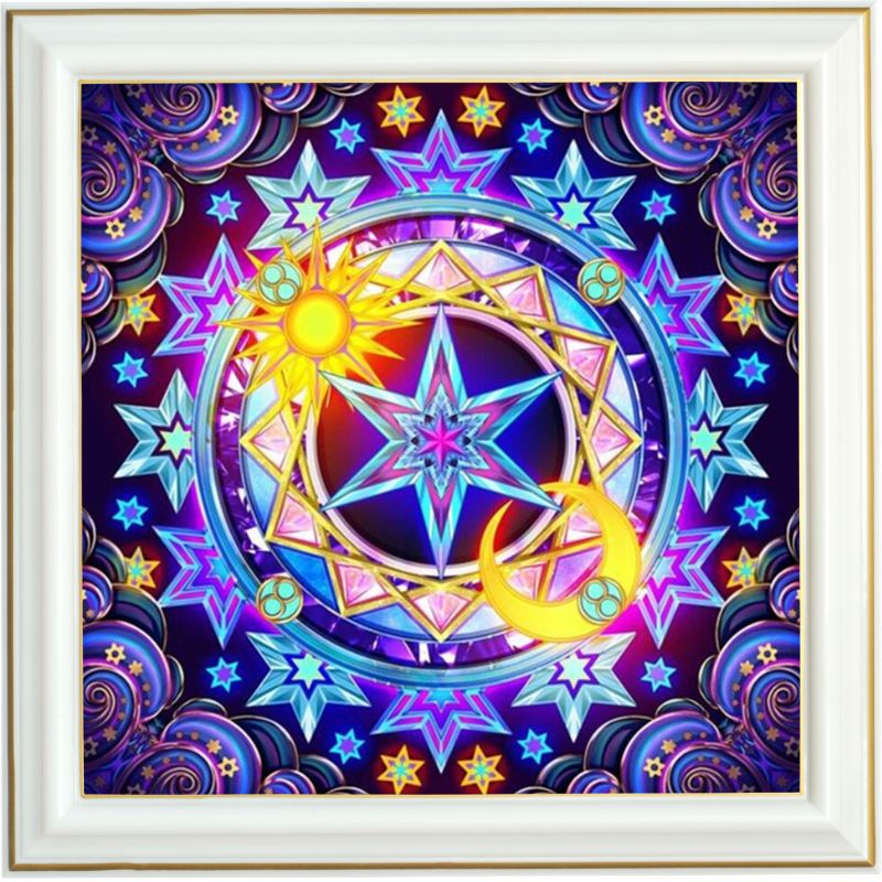 Broderie diamant - Mandala étoile et lune - 40 x 40 cm