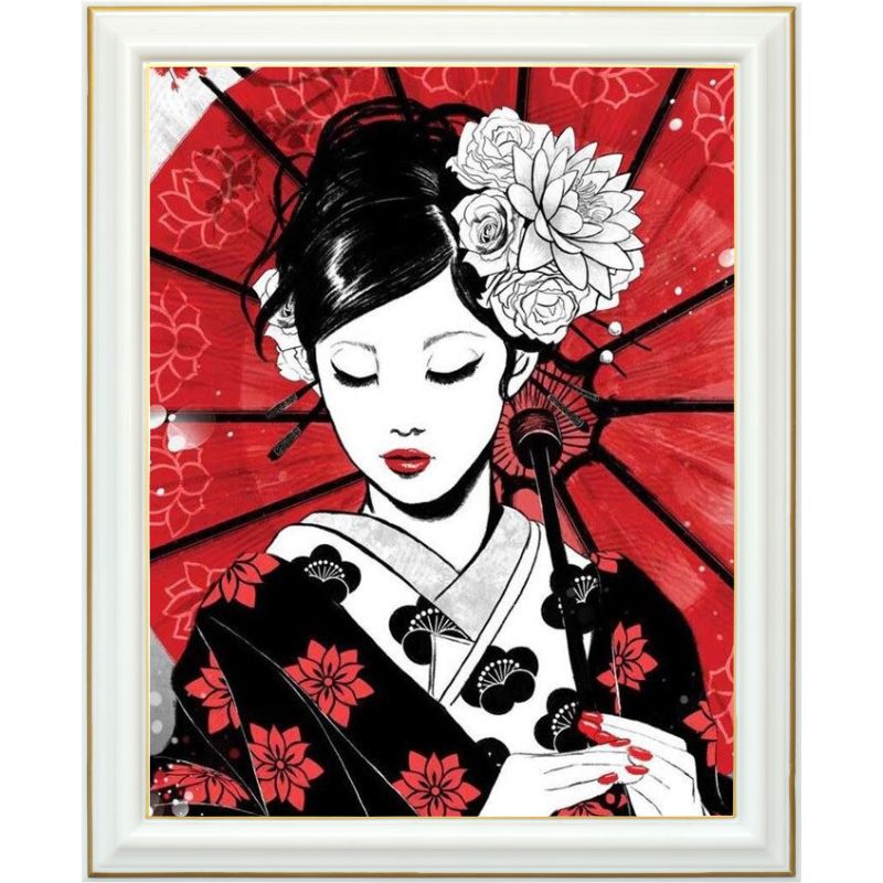 Broderie diamant - Portrait geisha - 40 x 50 cm