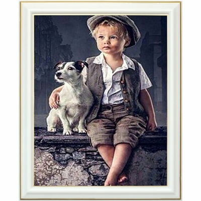 Broderie diamant - Le garçon et le chien