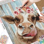 HUACAN-peinture-diamant-Rose-tournesol-broderie-compl-te-carr-rond-Animal-vache-mosa-que-couture-d