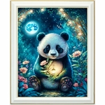 diamond-painting-panda-nuit-lune-forêt-lanterne