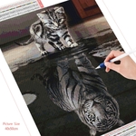 HUACAN-peinture-diamant-chat-tigre-broderie-mosa-que-r-fl-chissante-carr-ou-rond-Art-mural