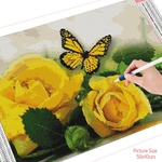 HUACAN-autocollants-muraux-en-mosa-que-broderie-artistique-en-diamant-Rose-fleur-jaune-papillon-Floral-d