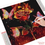 HUACAN-peinture-diamant-th-me-Rose-broderie-compl-te-mosa-que-fantaisie-fleur-papillon-point-de