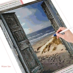 HUACAN-diamant-peinture-porte-paysage-point-de-croix-plein-carr-rond-diamant-mosa-que-bord-de