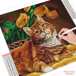 HUACAN-peinture-diamant-mosa-que-de-chat-et-tulipe-autocollants-muraux-carr-s-ou-ronds-broderie