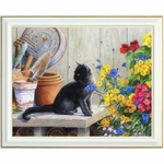 broderie-diamant-chat-noir-jardinier