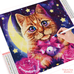 HUACAN-peinture-diamant-couleur-chat-broderie-5D-ensemble-mosa-que-d-animaux-loisirs-cr-atifs-lune