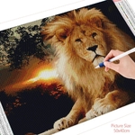 HUACAN-peinture-diamant-lion-animal-broderie-image-de-strass-mosa-que-coucher-de-soleil-d-coration