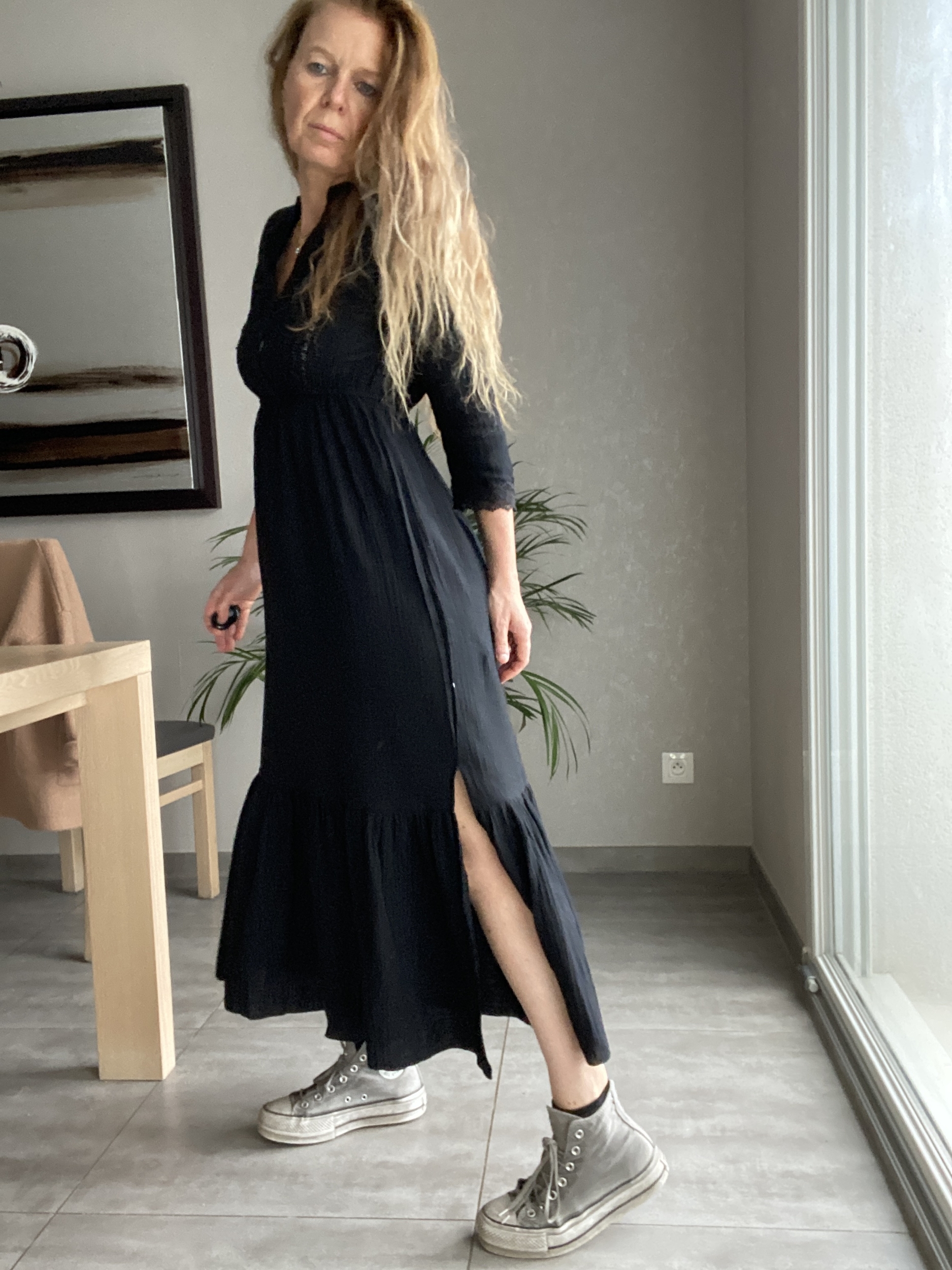 robe longue en gaze de coton noir