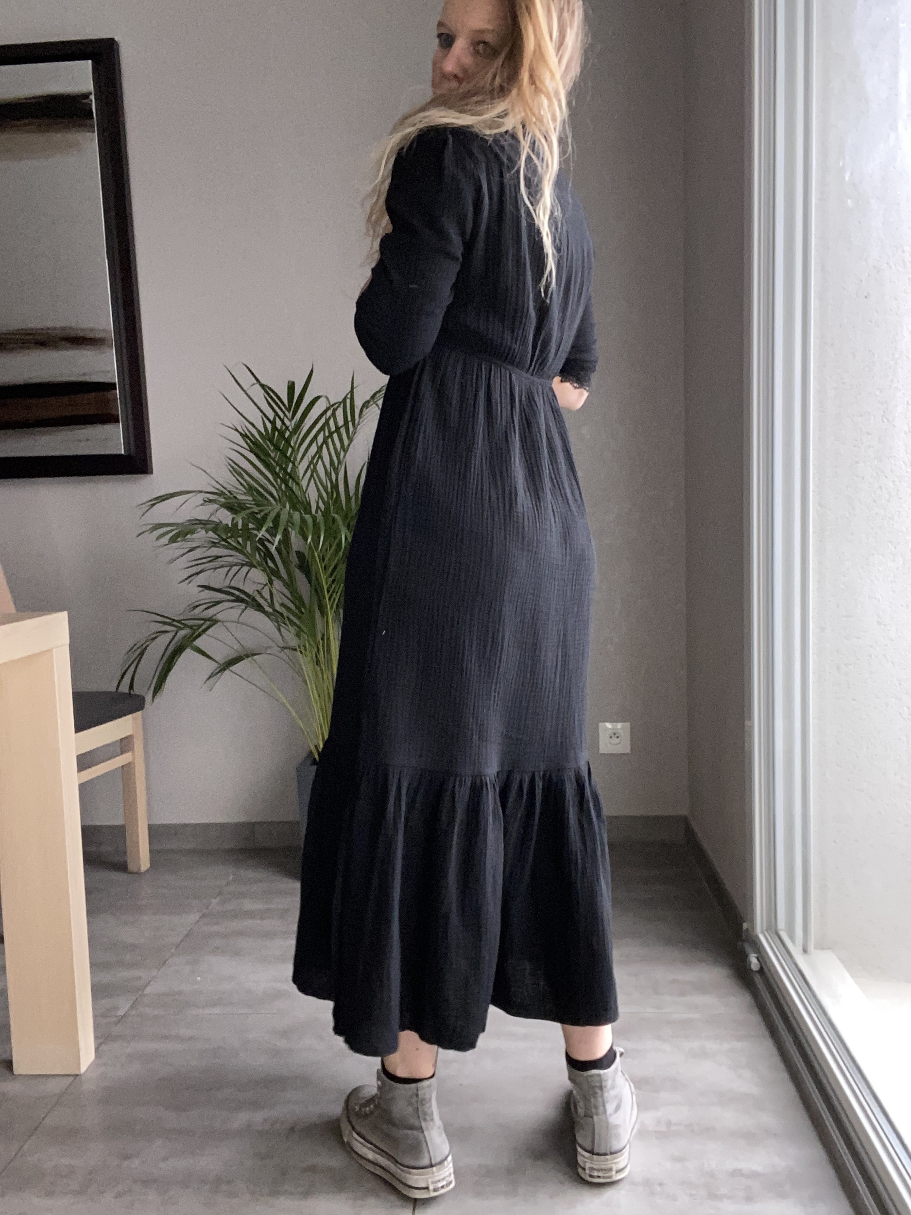 robe longue en gaze de coton noir
