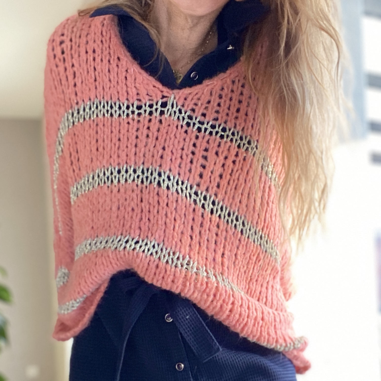 pull grosse maille corail