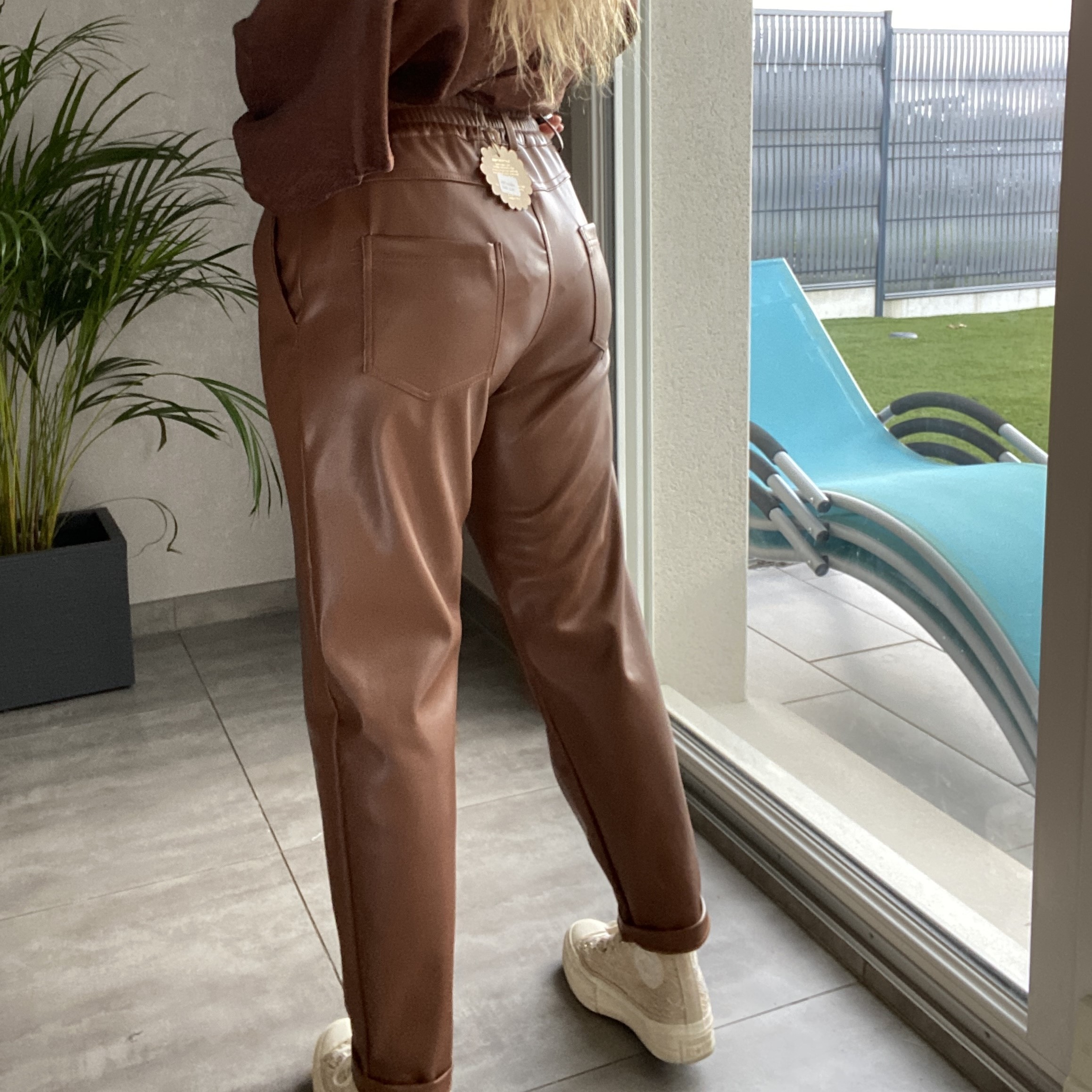 Pantalon simili cuir camel ZOE