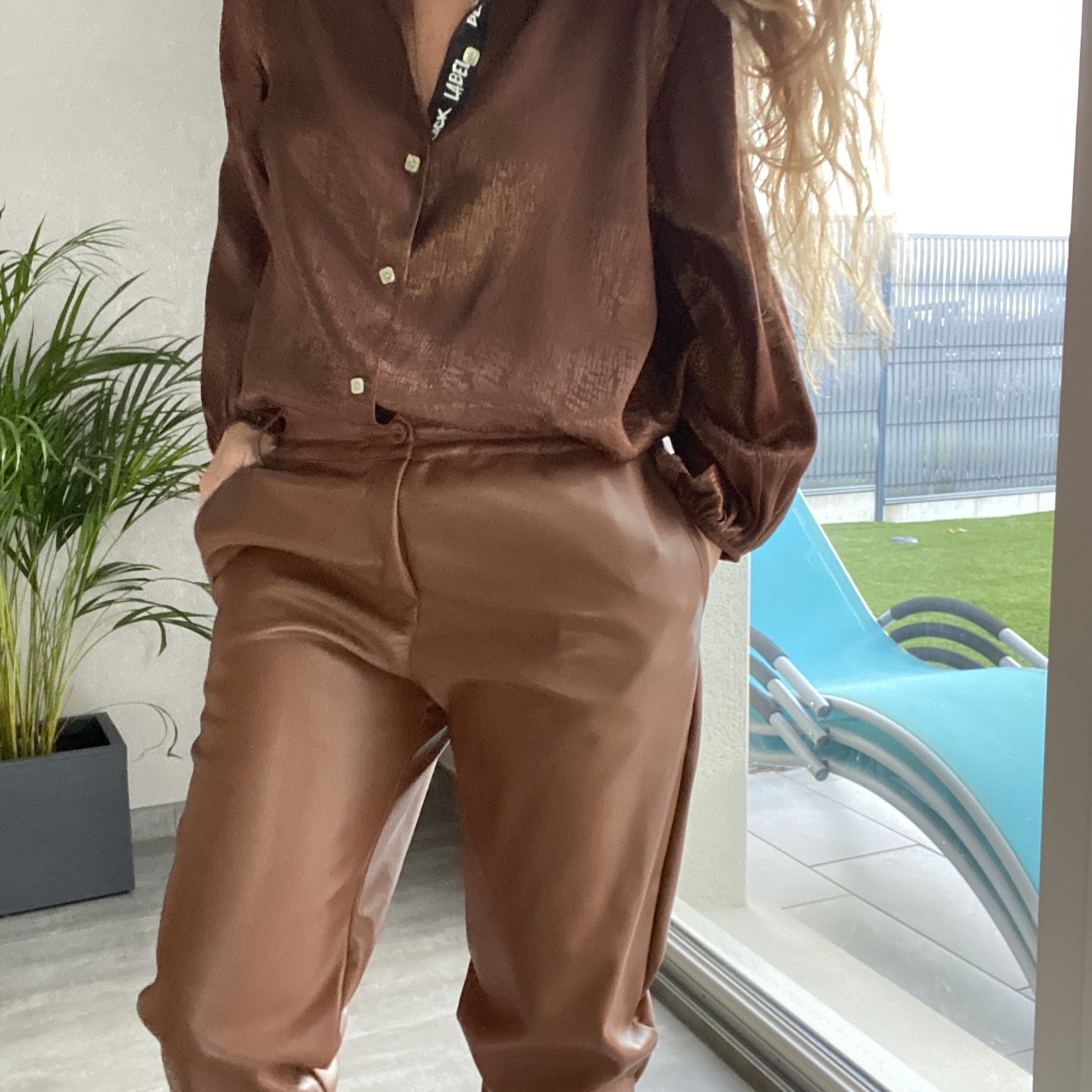 Pantalon cuir best sale camel femme