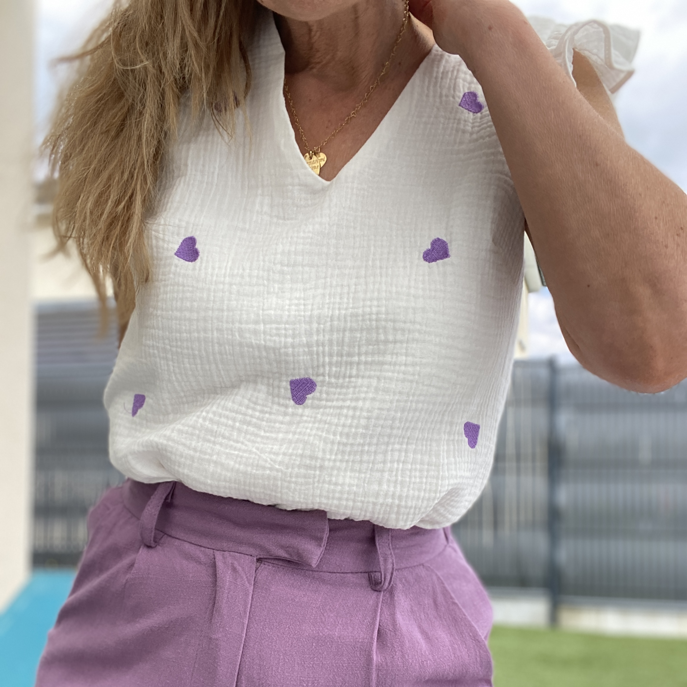 top en gaze de coton violet