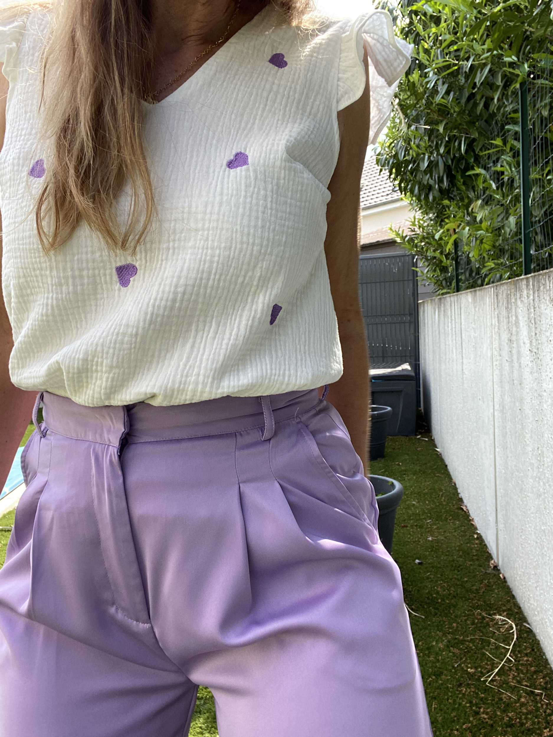 top blanc et violet gaze de coton