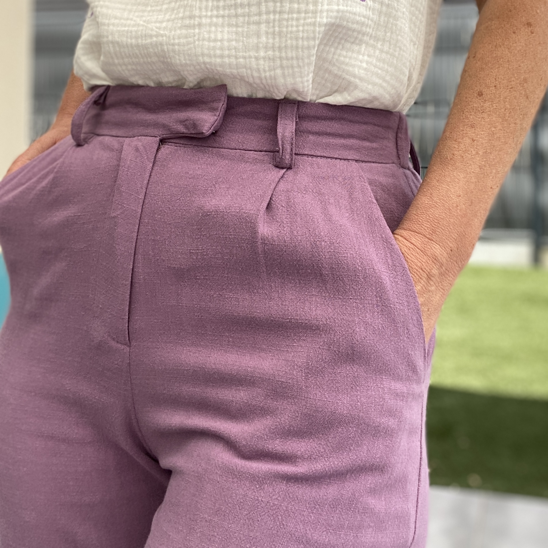 pantalon lin violet