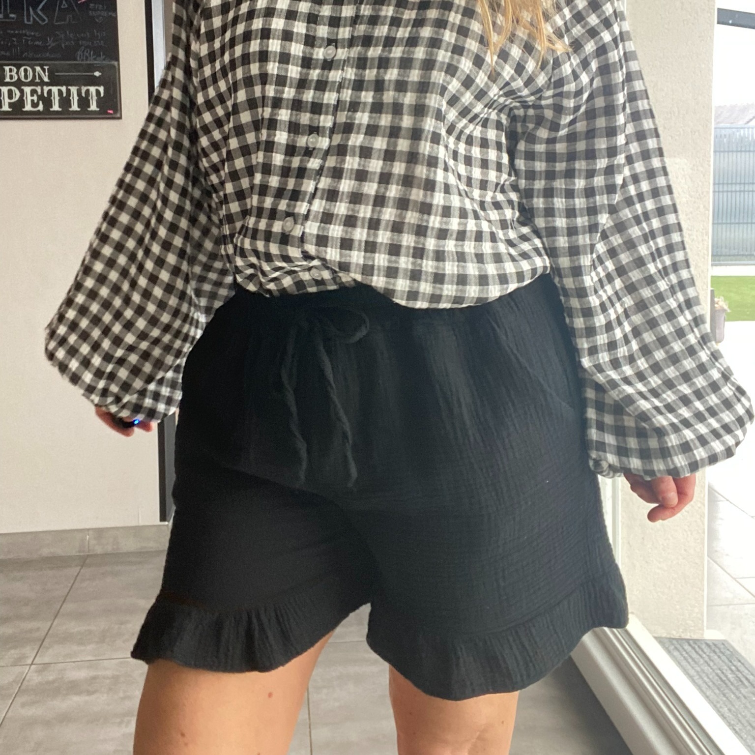 SHORT EN GAZE DE COTON NOIR LACOMY