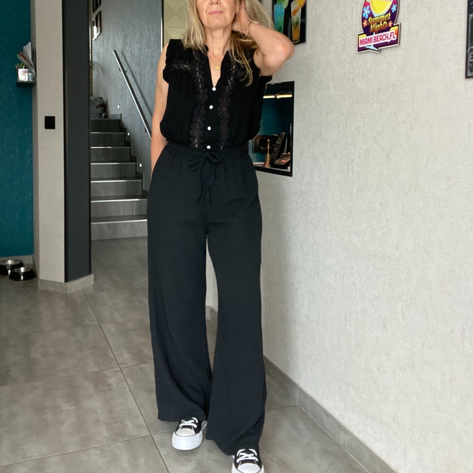 PANTALON GAZE DE COTON NOIR