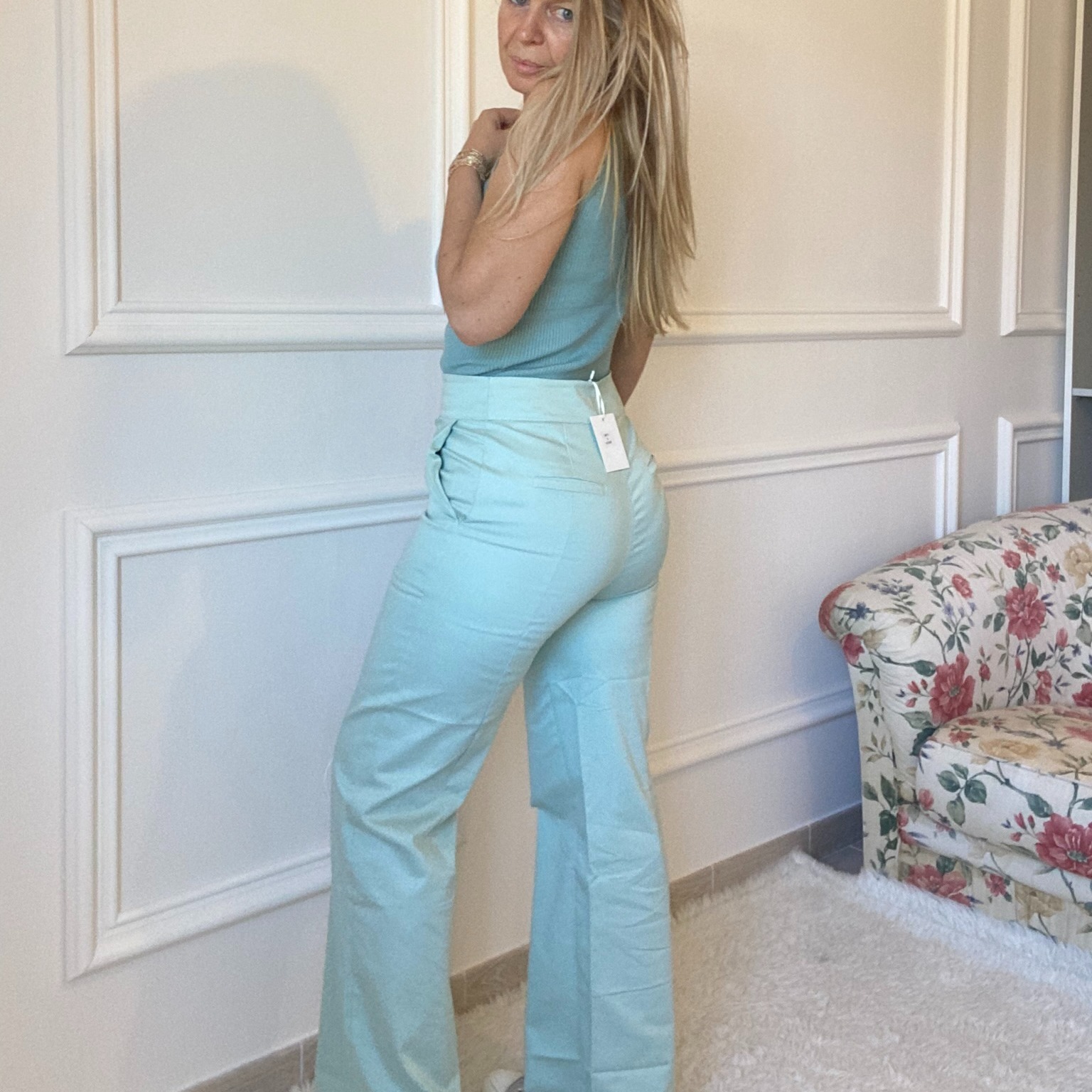 Pantalon vert clair taille haute (2)
