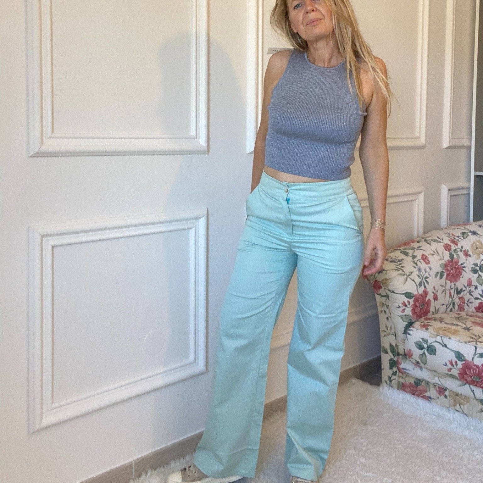 Pantalon vert clair taille haute