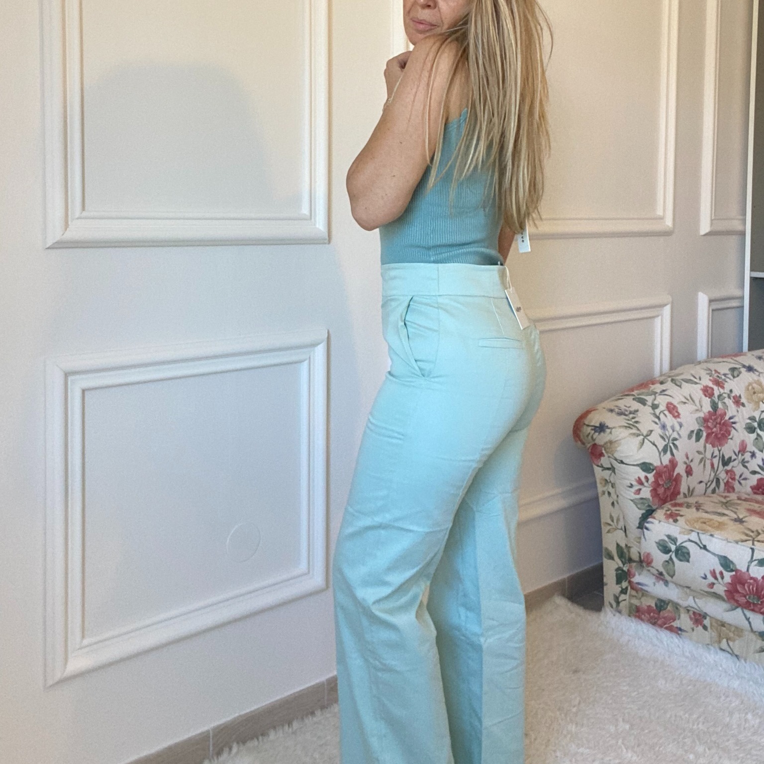 Pantalon vert clair taille haute (3)
