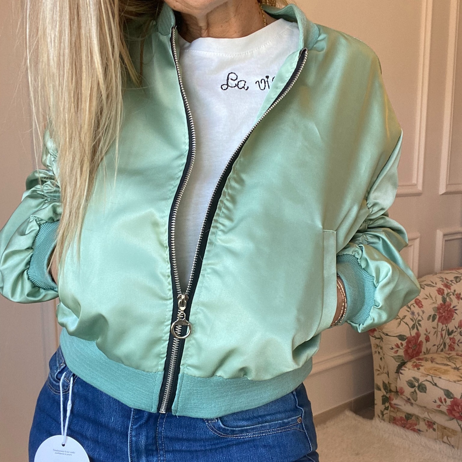 BOMBER COURT VERT CELADON SATINE