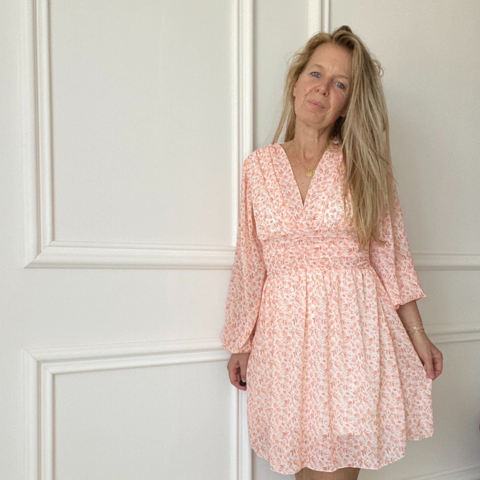 Robe pêche orange petites fleurs liberty décor floral