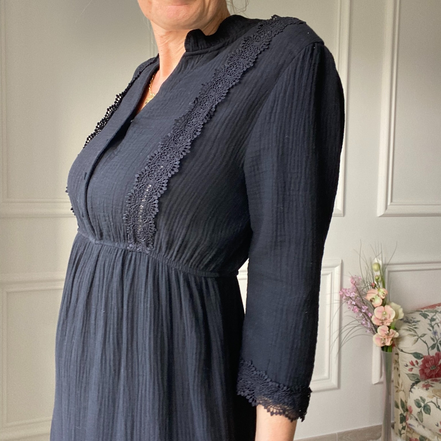 Robe longue en gaze de coton noir (4)