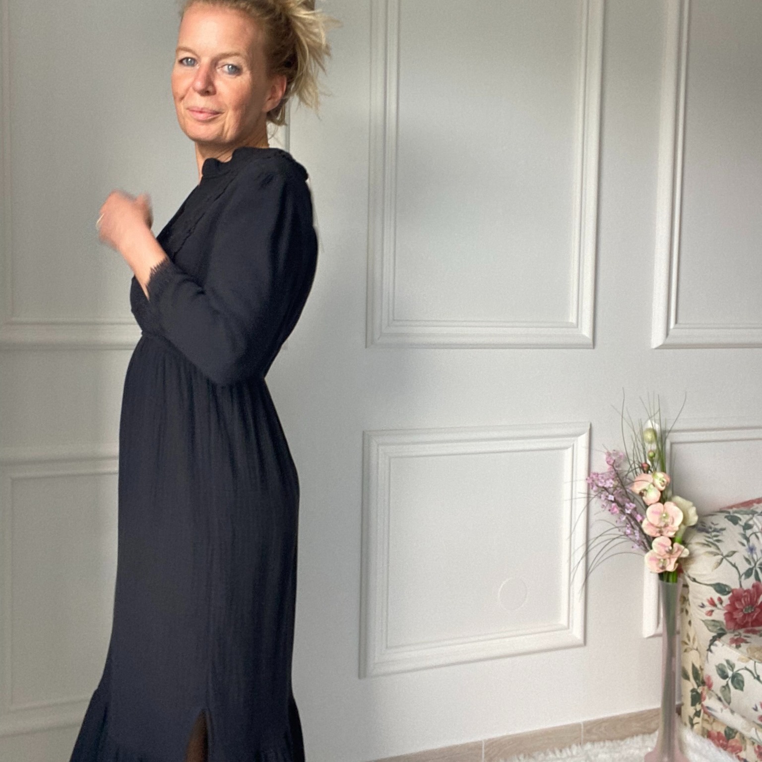 Robe longue en gaze de coton noir (3)