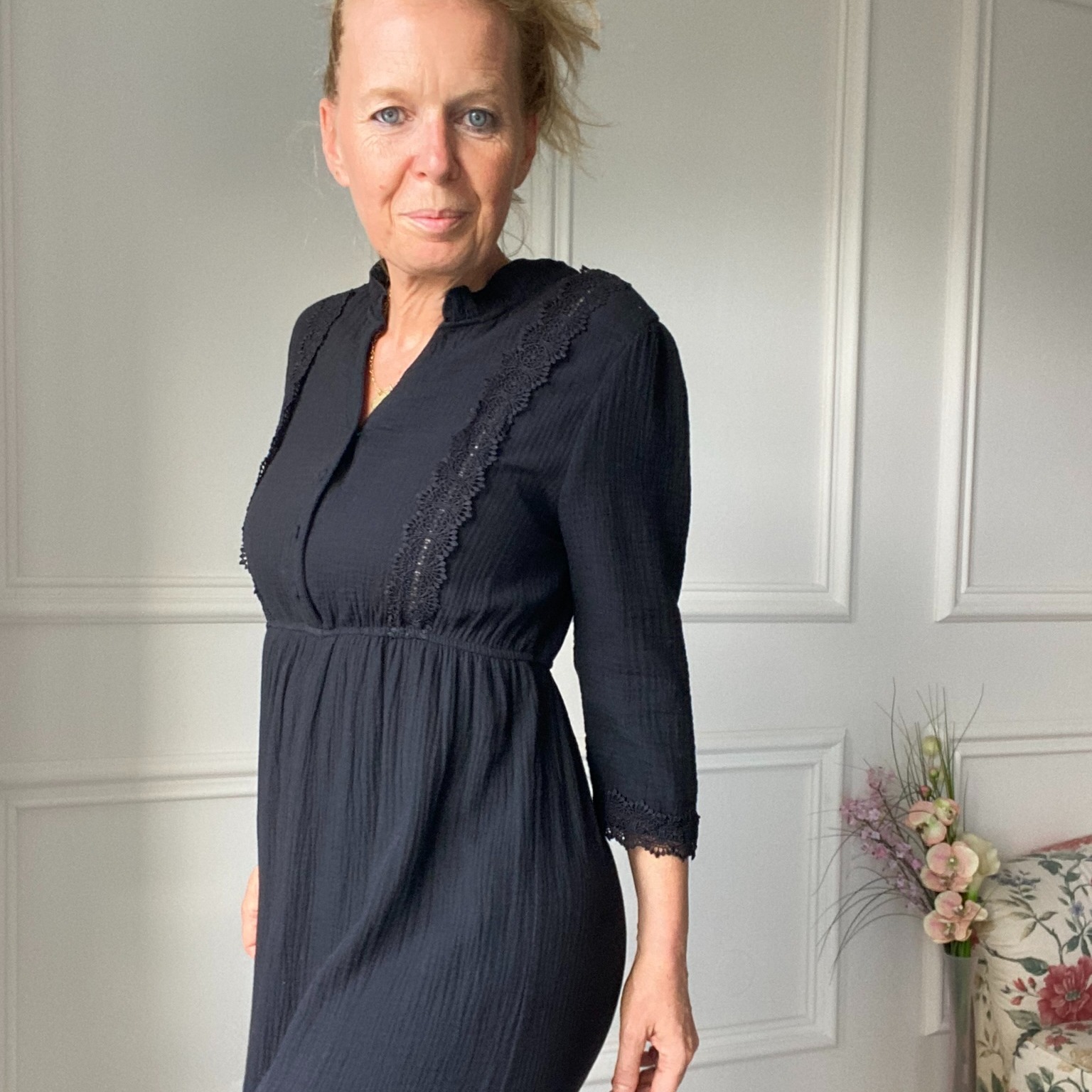 Robe longue en gaze de coton noir (5)