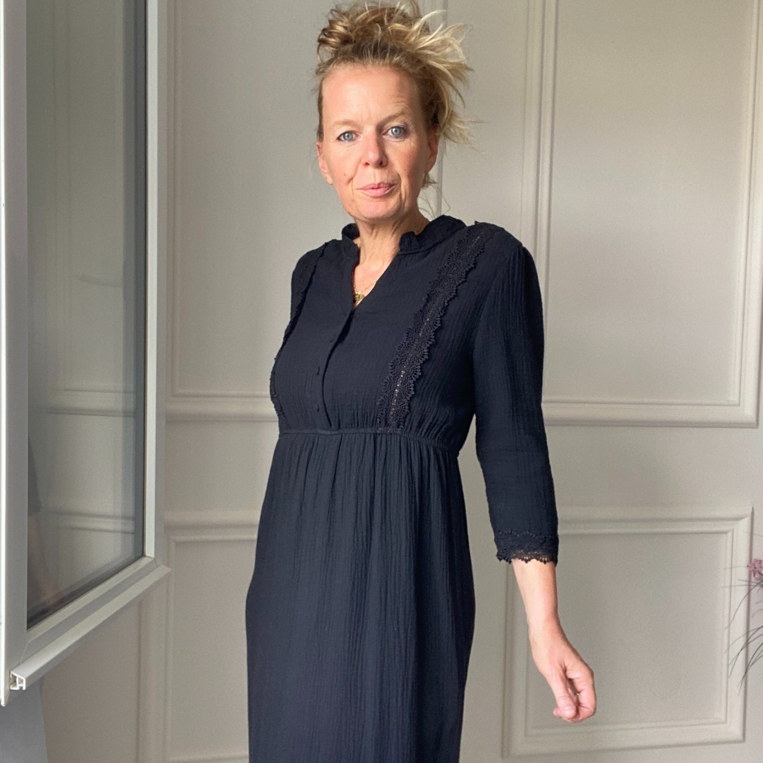 Robe longue en gaze de coton noir (2)