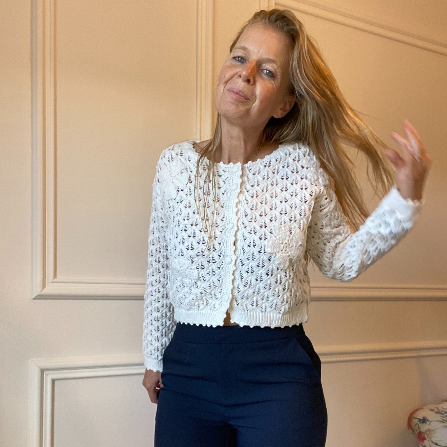 pull maille écru style dentelle broderie SARAH JOHN - VERSION M (16)