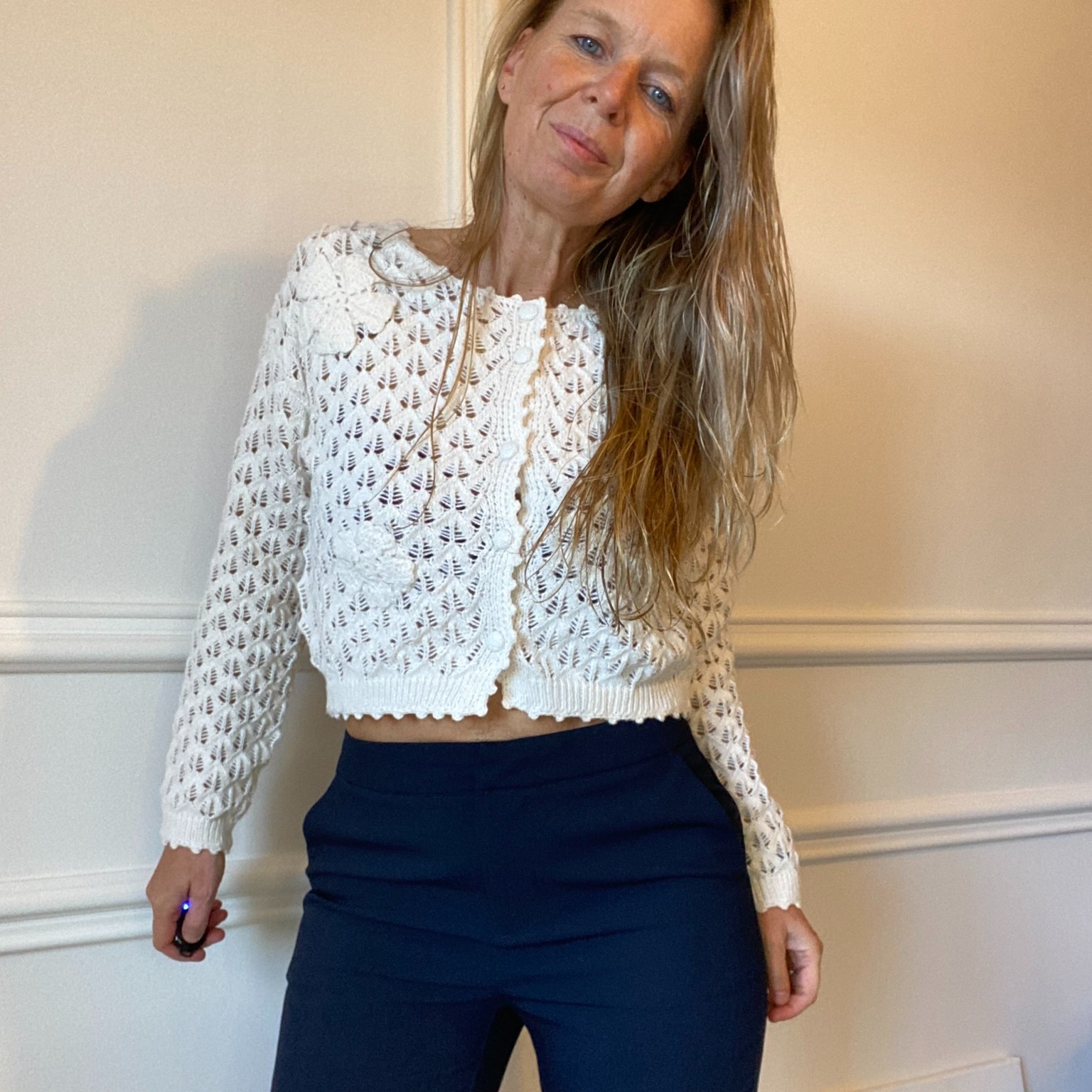 pull maille écru style dentelle broderie SARAH JOHN - VERSION M