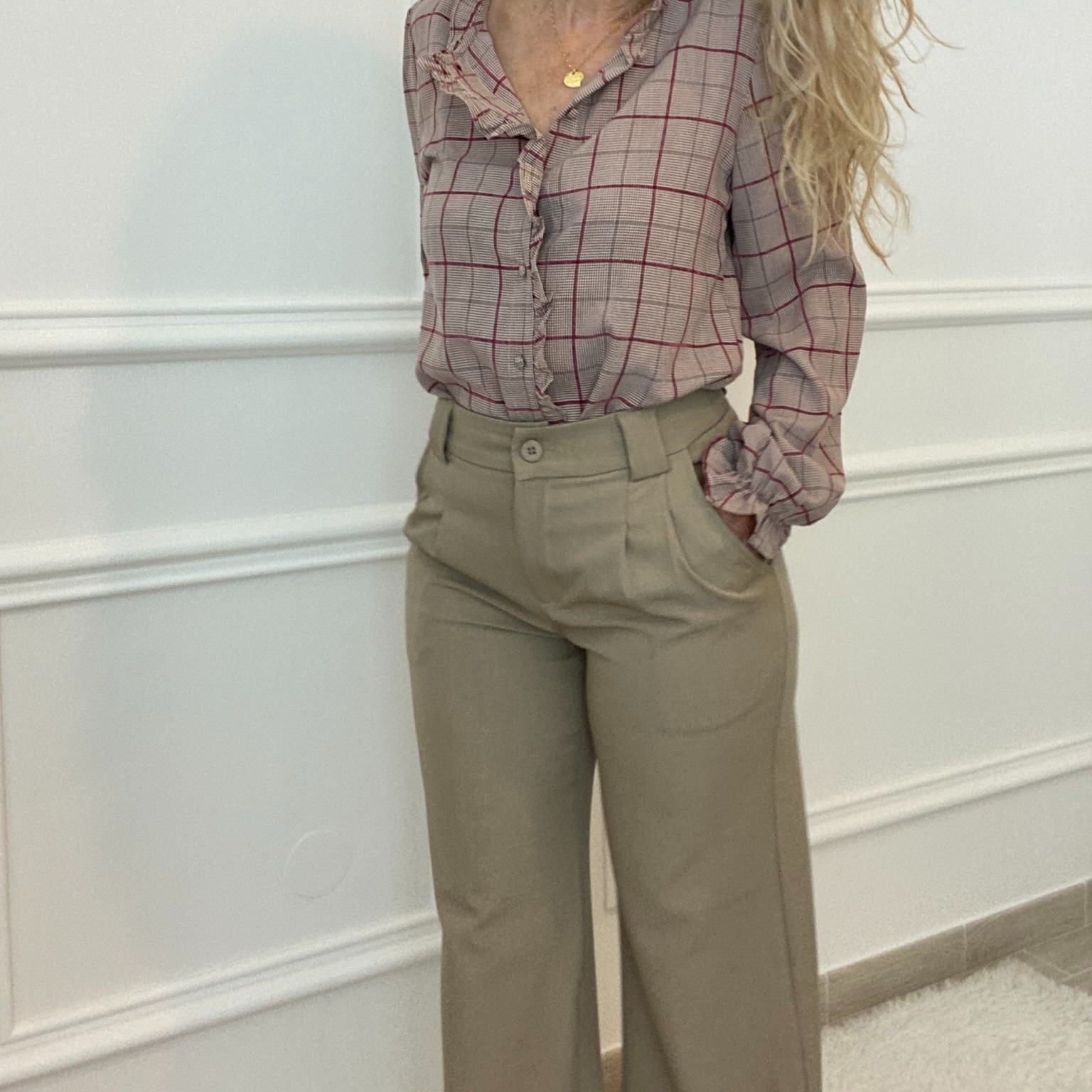 peacenlove pantalon taupe taille haute pinces tailleur (5)