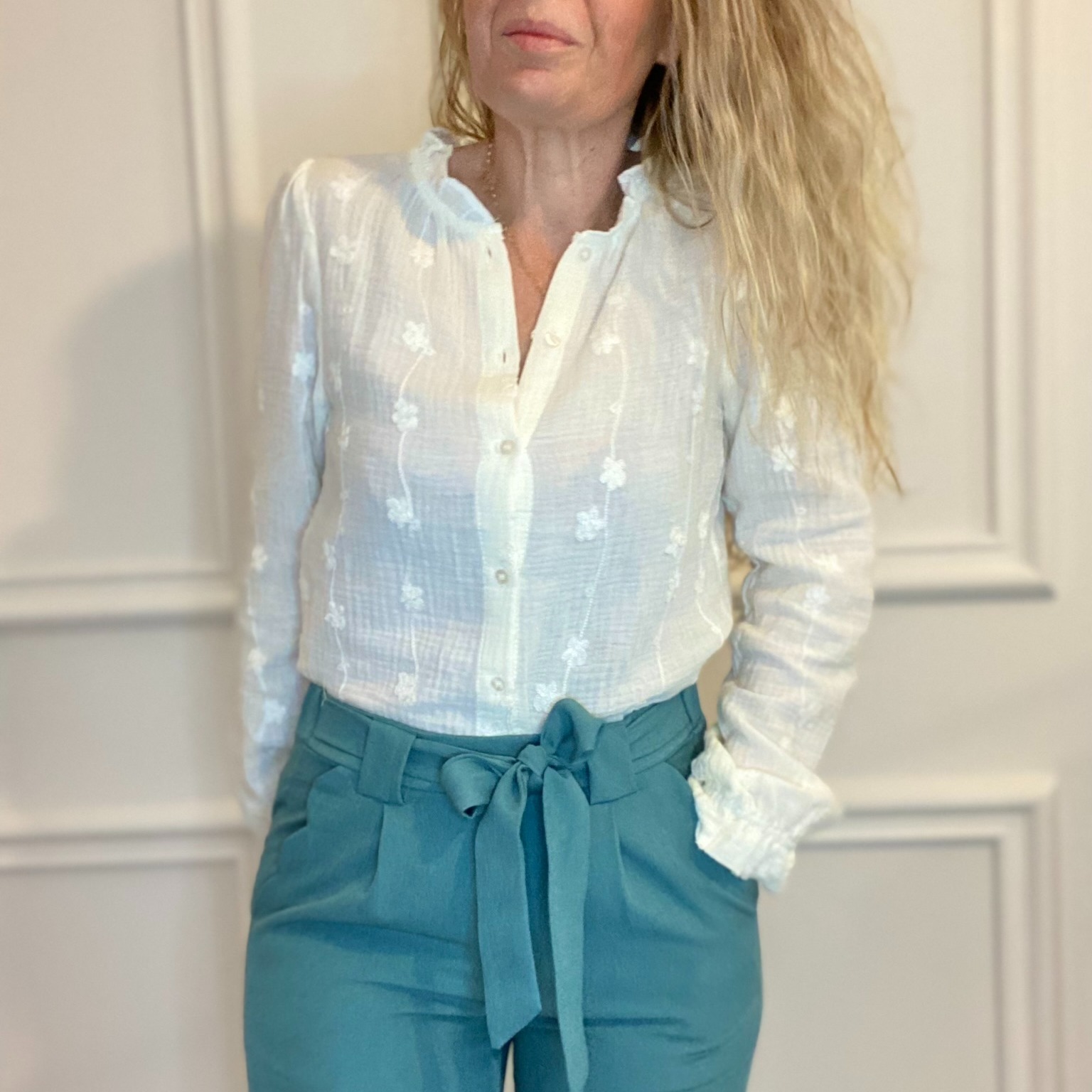 Chemise gazedecoton gaze de coton beige fleurs emma ella (9)